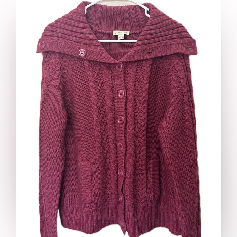 St. John’s Bay XL Cable Knit Cardigan Sweater Pink Shawl Collar Button Front